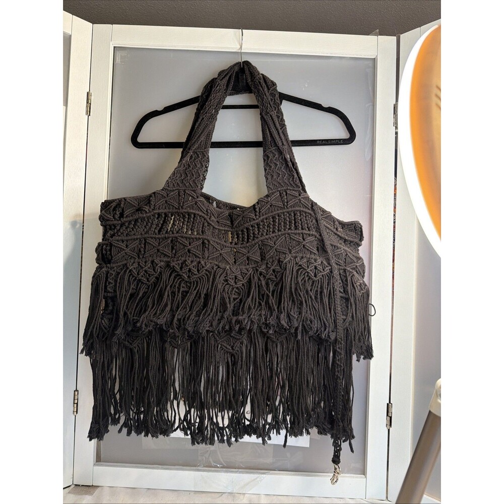 bohemian Macrame Black Tote Free People Binetti Amaya?  No Identification Tag